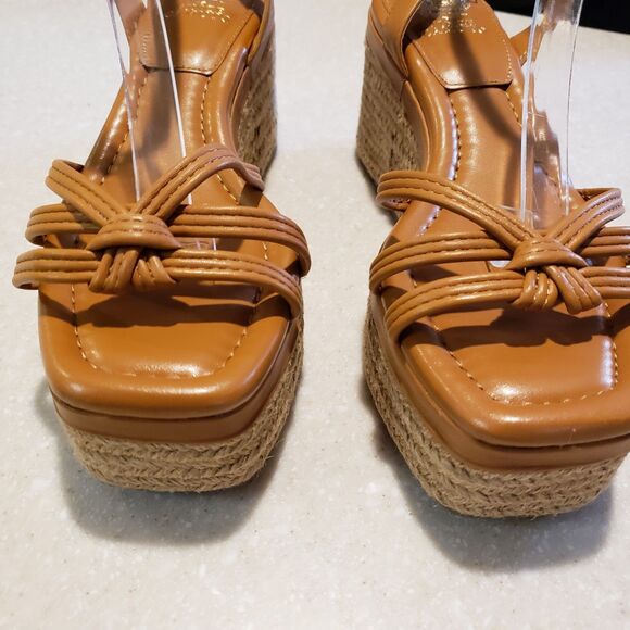 Vince Camuto Open Toe Wedge Sandals Pelani Cork Leather Platform Size 9M / 40 - Picture 4 of 9